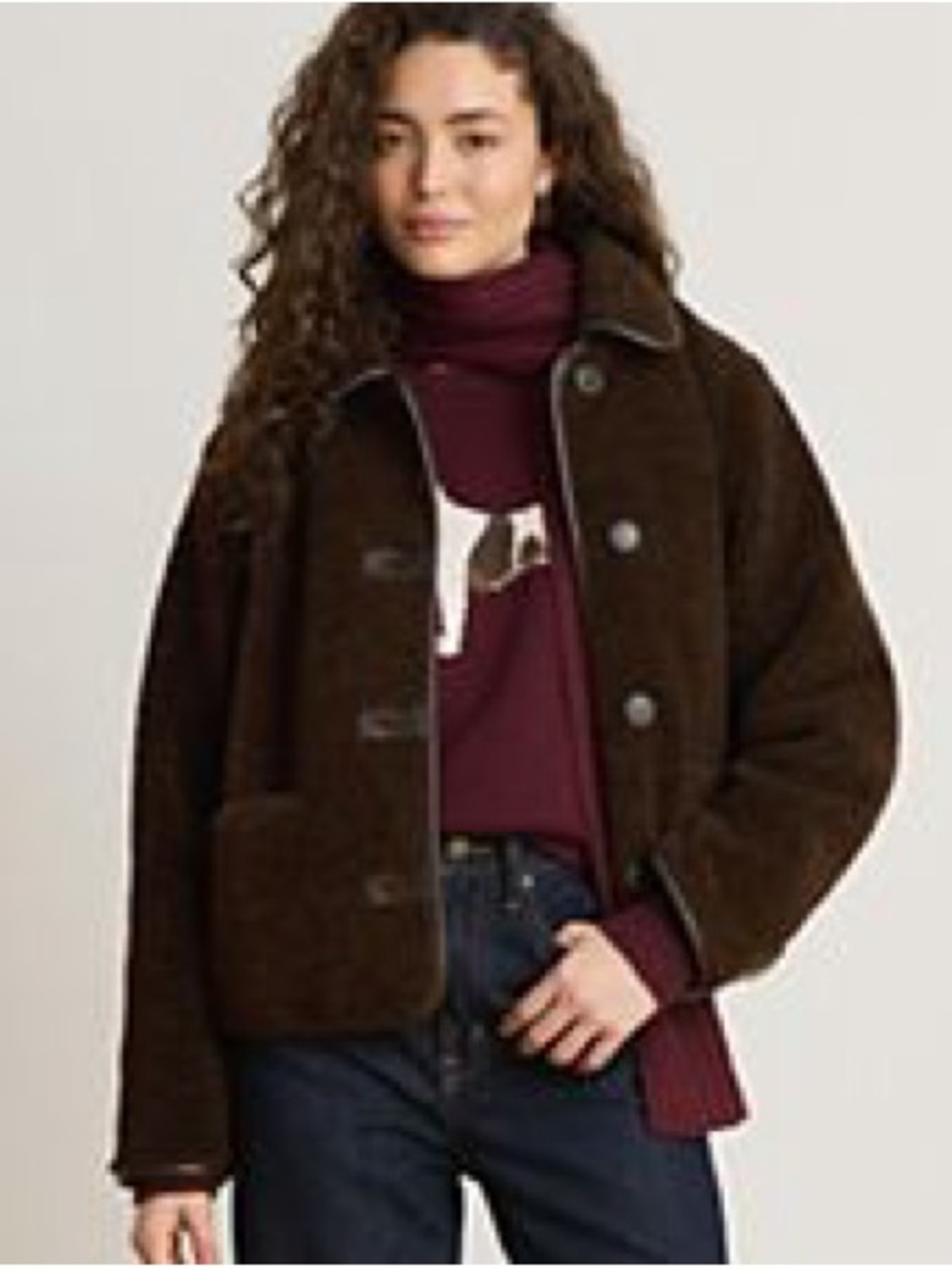 Ralph Lauren Chestnut Teddy Fleece Coat with Notch Collar